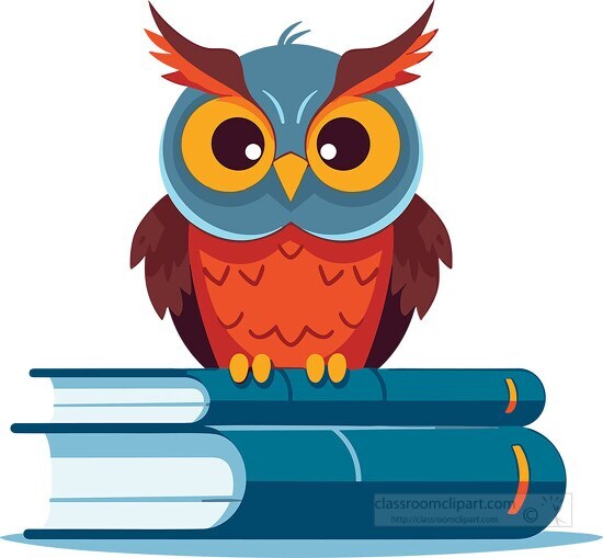 adorable simple owl sits on two book