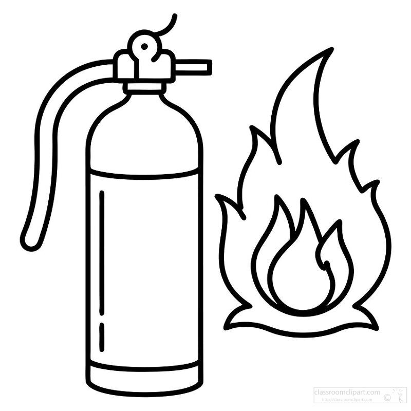 afety clipart featuring a fire extinguisher and a flame