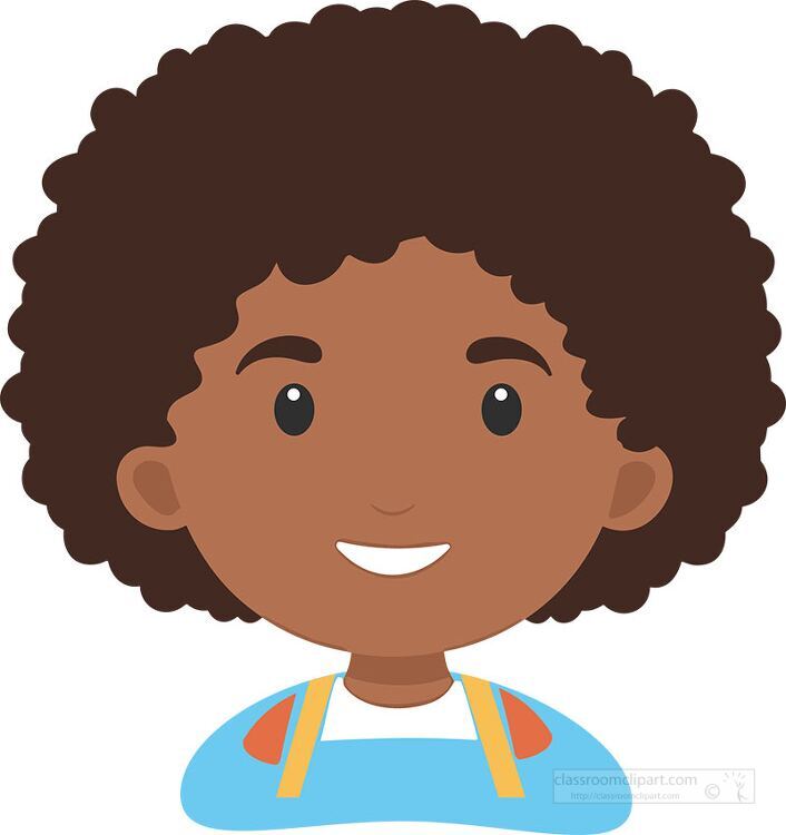 african american boy with curly hair and a blue shirt