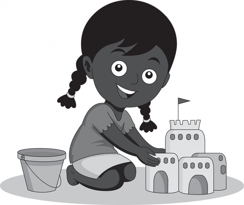 african american girl making sand castles on beach gray color cl