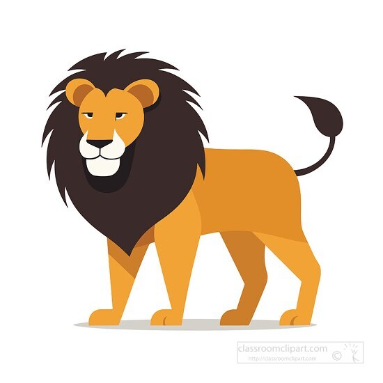 african lion with large mane side view vector art cartoon style