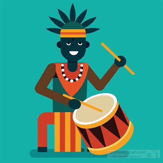 African native drumming wearing large headpiece