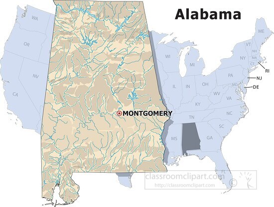 Alabama state large usa map clipart