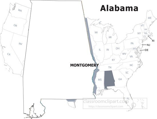 Alabama usa state black outline clipart