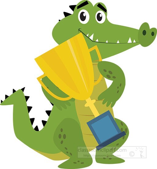 alligator cartoon character holding trophy