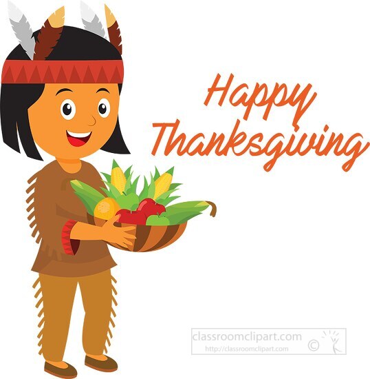 american indian boy sharing fruits vegetables happy thanksgiving