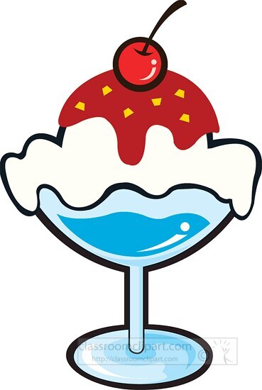 an ice cream sundae with cherry on top in a blue glass