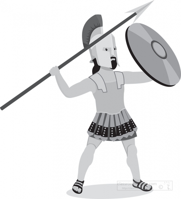 anceint greek soldier attacking with javelin gray clipart