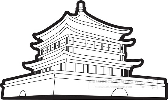 ancient chinese temple place of worship black outline printable