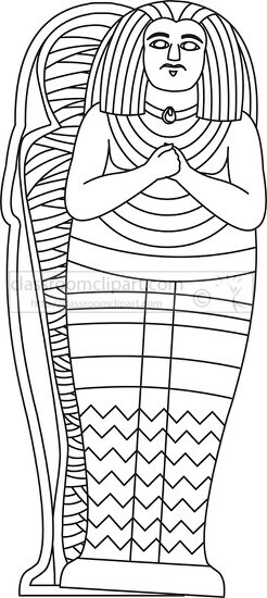 ancient egyptian mummy coffin of pharaoh black outline clipart