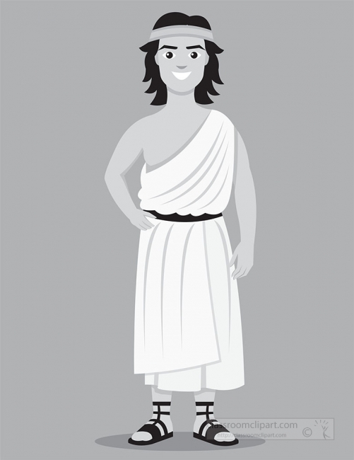 ancient greek man wearing tunic sandals gray clipart