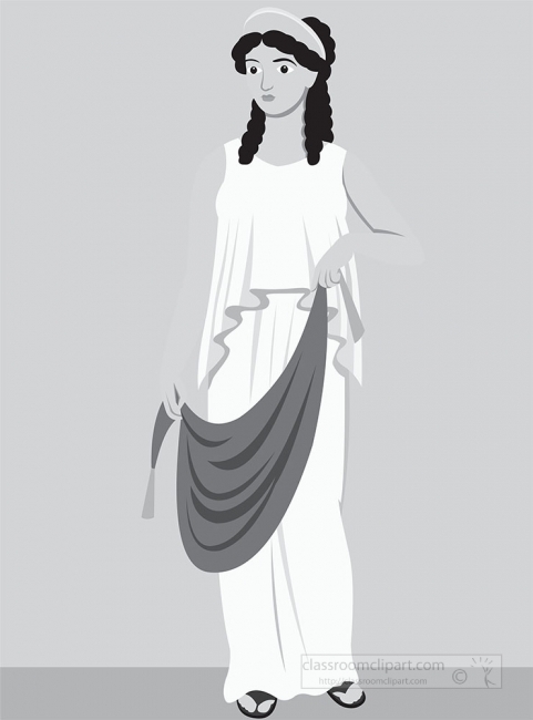 ancient greek woman wearing tunic garment gray clipart