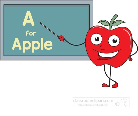 apple character at school chalkboard teaching