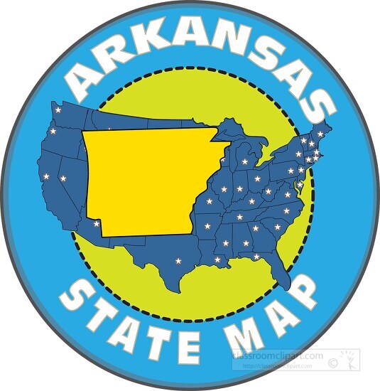 arkansas state map with us map round design
