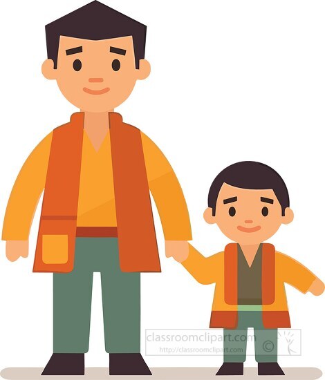 asian father holding his sons hand clip art