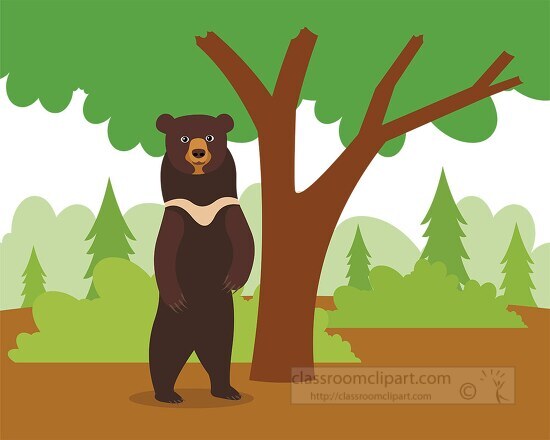 Asiatic Black Bear standing in front of a tree clip art