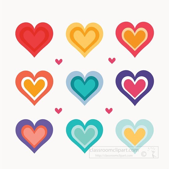 assorted hearts with vibrant outlines