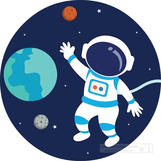Astronaut In Space Showing Earth Moon Mars Space clip art