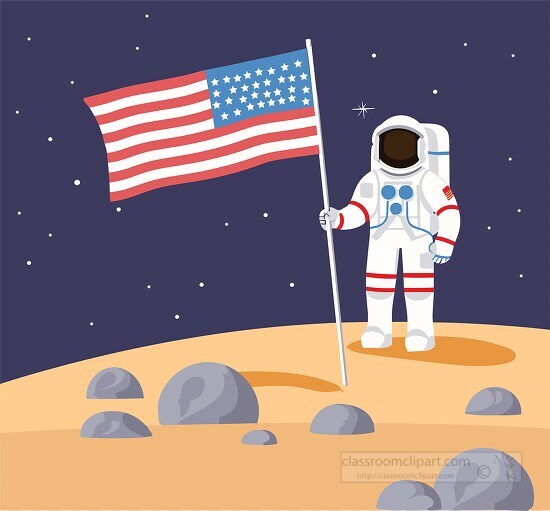 astronaut planting the american flag on the moon