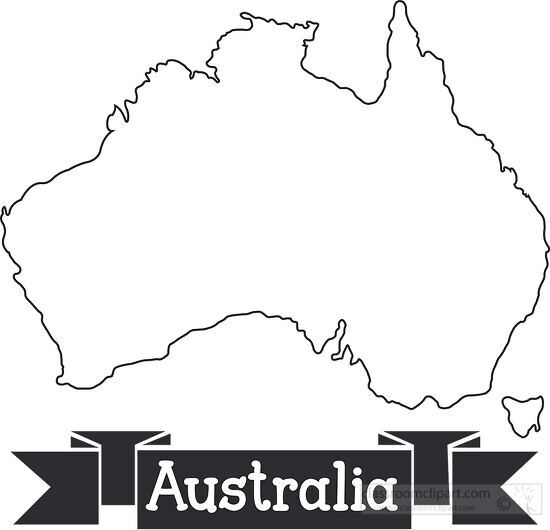 australia black outline text on ribbon