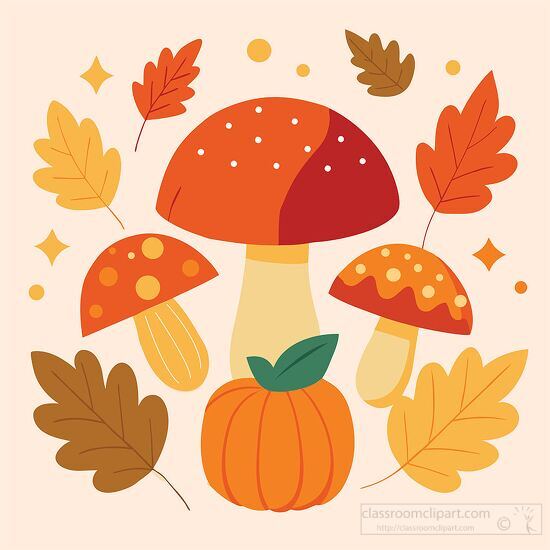 Autumn mushrooms and leaves