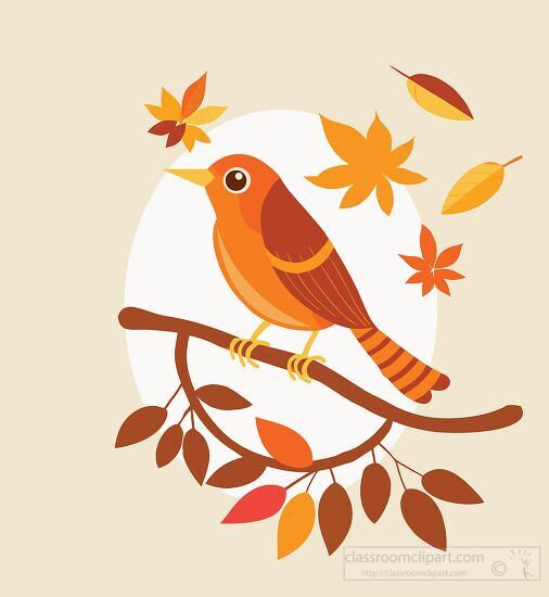 autumn scene with a bird sitting on a branch