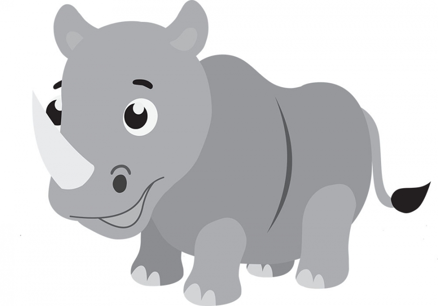 baby giant one horned rhinoceros with pink ears gray color clipa