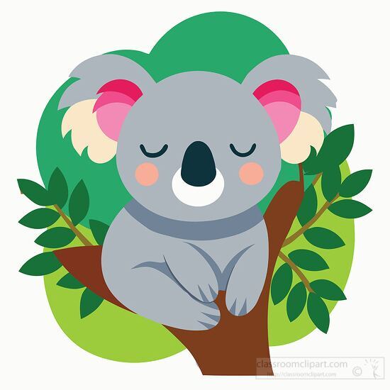 baby koala with pink ears sleeping clipart