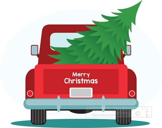 back of old truck with christmas tree clipart