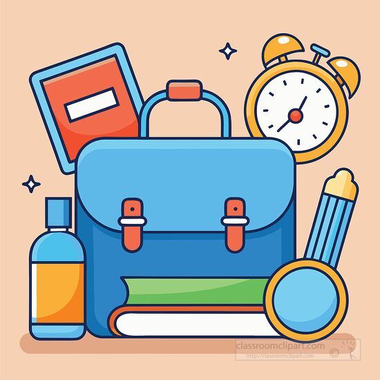 back to school backpack and school supplies on a blue background
