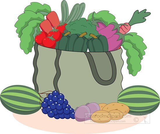 bag with handles full of vegetables fruits grocery clip art