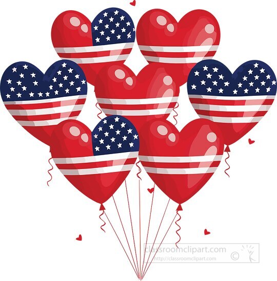 balloons of the american flag shaped like a heart