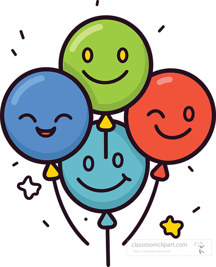balloons with smiling cartoon faces