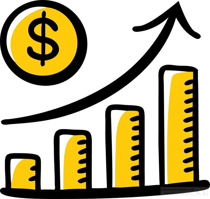 bar graph with an upward arrow and a dollar sign