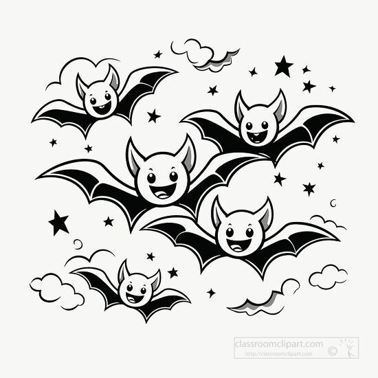 bats flying in a night sky filled with clouds