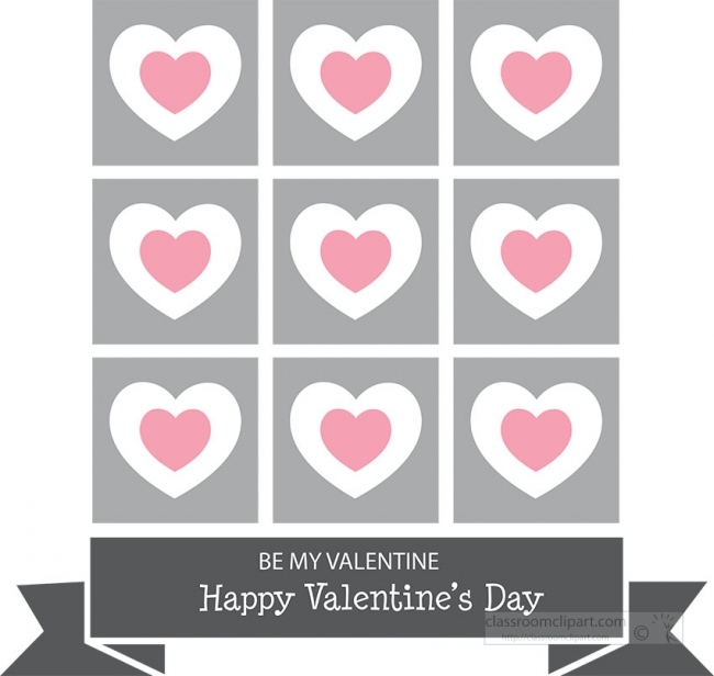 be my valentine white pink hearts on pattern squares vector clip