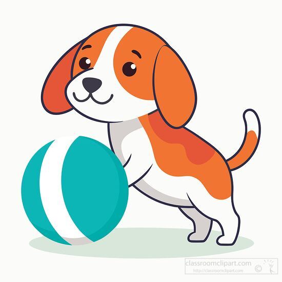 beagle dog playing with a big ball