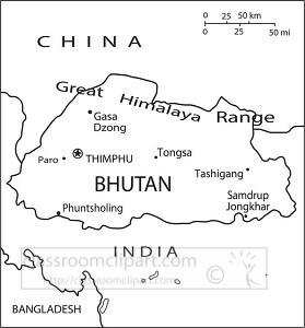 Bhutan country map black white