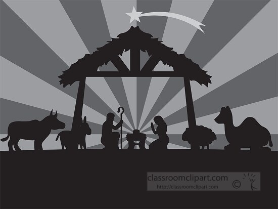 birth of jesus navitity scene christian gray color clipart