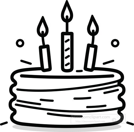 birthday cake with three candles black outline