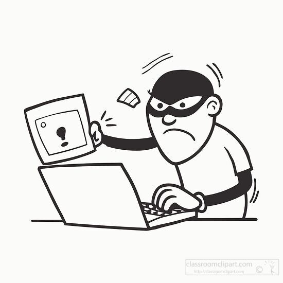 black and white cartoon hacker stealing password
