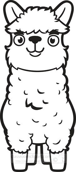 black and white drawing of a smiling llama outline printable cli