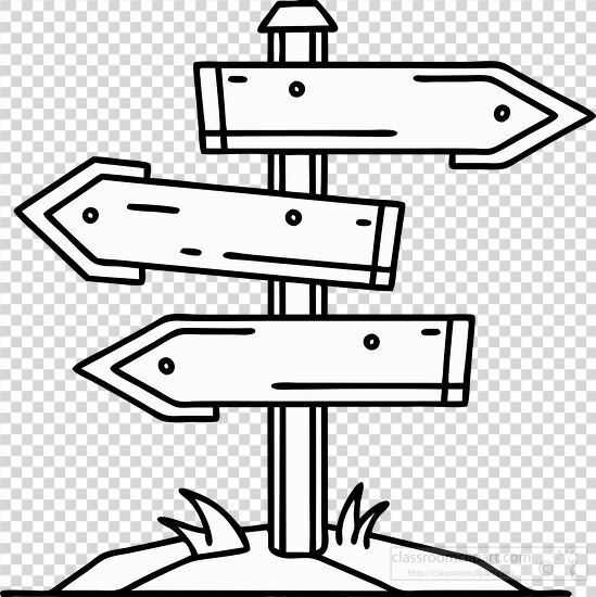 Black and white hand drawn wooden signpost transparent png