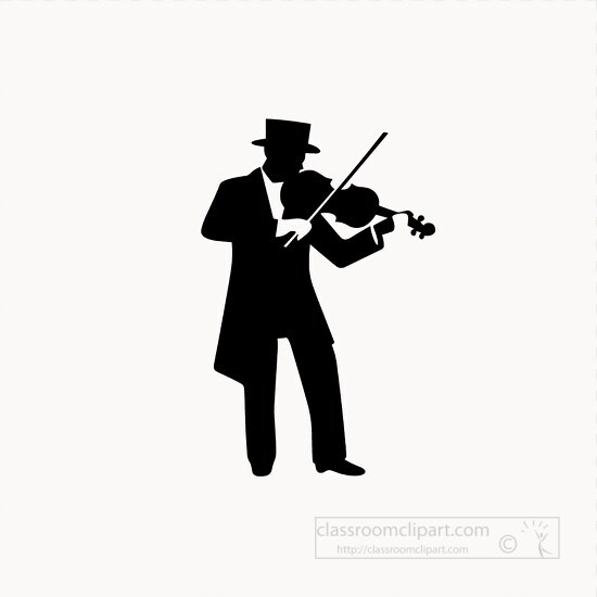 black and white illustration of a standing violin player