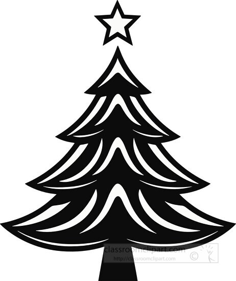 Black and white layered Christmas tree with stars on a white