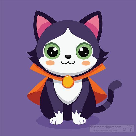 black cat in a Halloween costume with a cape