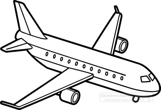 black outline of a flying passenger airplane clipart