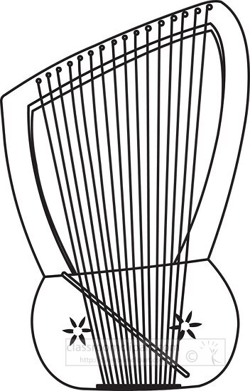 Music Outline Clipart-Black Outline printable of ornate lyre