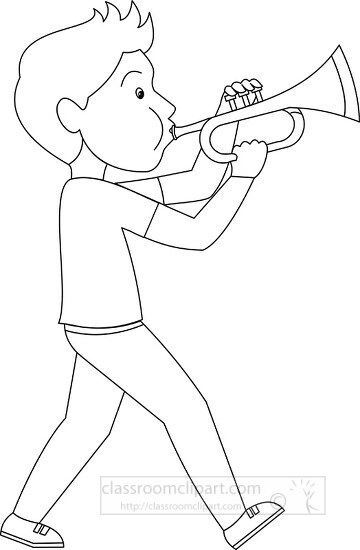 black white outline clipart student playing trumpet school band