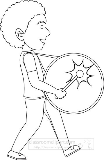 black white outline clipart student with drum school band